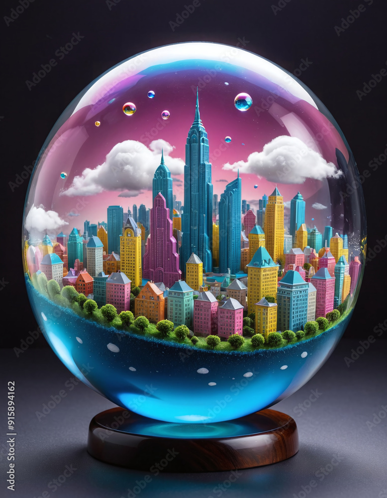 Conceptual representation of a city wrapped in a bubble city as a self