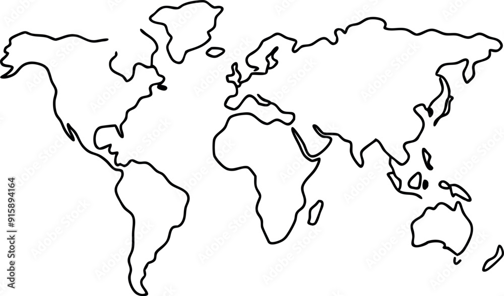 Minimalist World Map Outline in Black on White Background Minimalist World Map Outline in Black on White Background