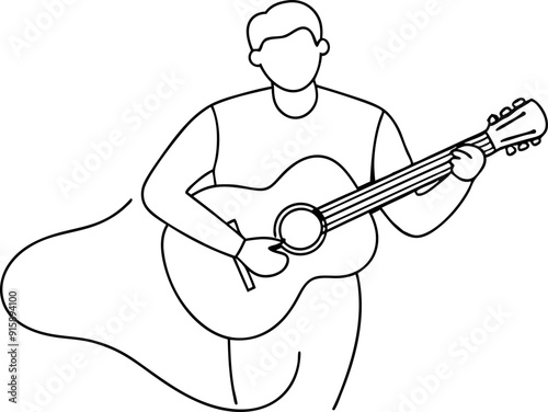 Minimalist Line Art of a Man Playing Guitar