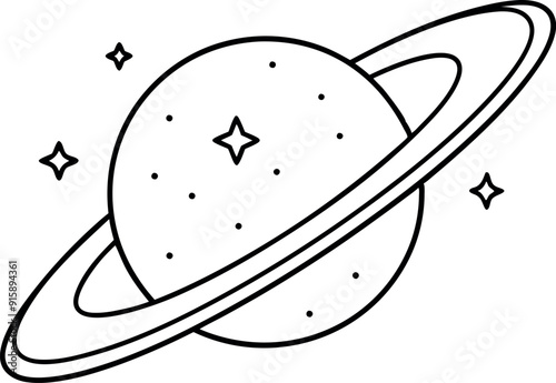 Black And White Saturn Illustration With Stars In Space