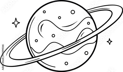 Cartoon Illustration of Saturn with Rings and Stars