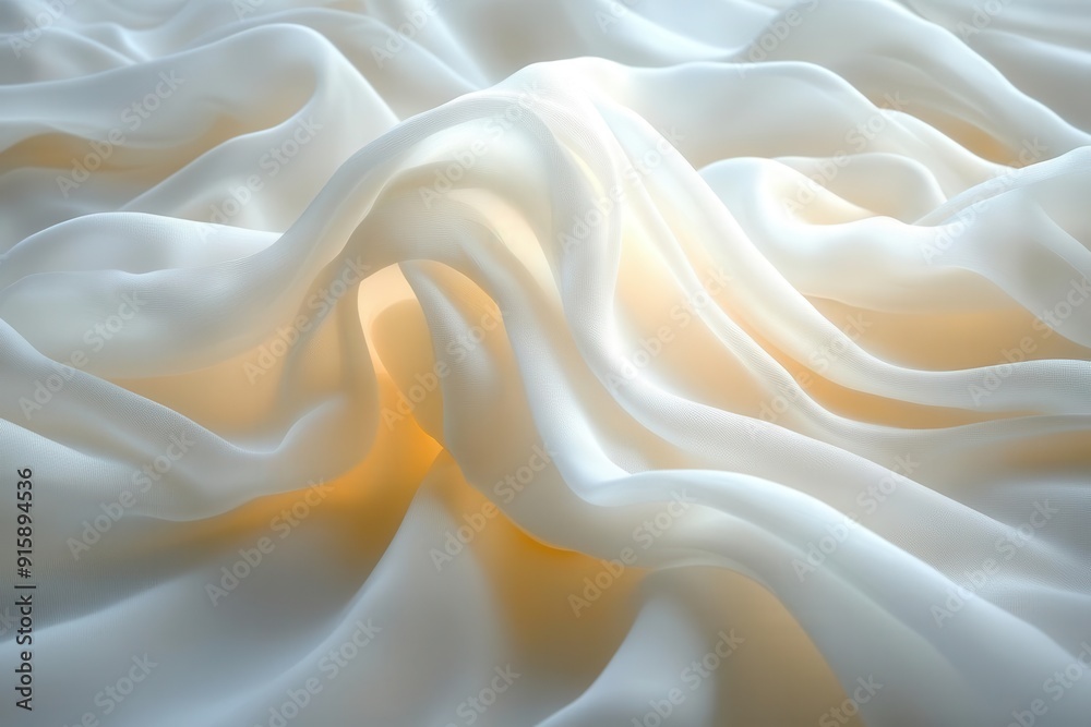Fototapeta premium flowing white silk fabric caught in gentle breeze creating ethereal ripples and folds bathed in soft diffused light