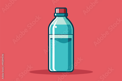 A customizable blue bottle of water stands prominently against a bright background, showcasing its unique design and potential for branding and promotional use