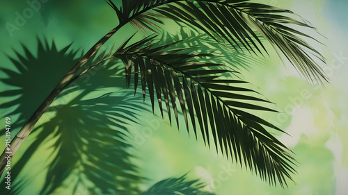  palm leaves against a green background with 