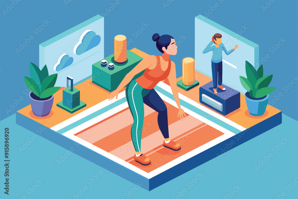 A woman is performing a customizable breathing exercise in a tranquil indoor setting surrounded by plants and supportive visuals A woman is performing a customizable breathing exercise in a tranquil indoor setting surrounded by plants and supportive visuals
