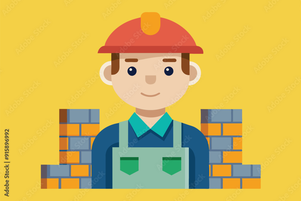 A skilled bricklayer in work attire builds a sturdy wall with colorful bricks on a clear, sunny day A skilled bricklayer in work attire builds a sturdy wall with colorful bricks on a clear, sunny day