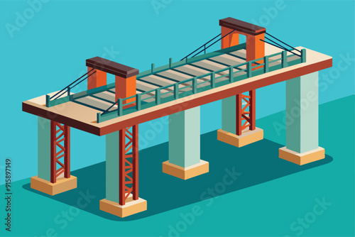A customizable semi-flat illustration showcases a bridge under construction with support pillars and railings, set against a bright background