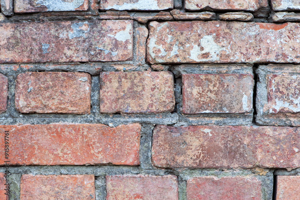 brick wall facade texture texture background. A textured background of decayed old red and white bricks in an exterior uneven wall of a house with dirty whitewashed worn plaster. Brick wall brick wall facade texture texture background. A textured background of decayed old red and white bricks in an exterior uneven wall of a house with dirty whitewashed worn plaster. Brick wall