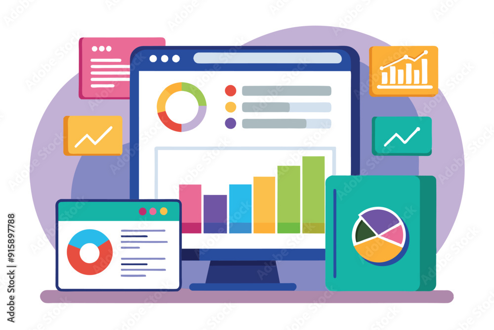 A dual-screen setup displays colorful browser statistics and graphs, illustrating dynamic data analysis and customizable reporting tools for users A dual-screen setup displays colorful browser statistics and graphs, illustrating dynamic data analysis and customizable reporting tools for users