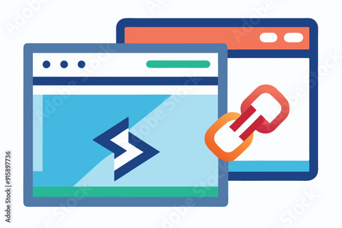 A digital representation highlights a broken link alert on two browser windows, emphasizing connectivity problems with visual elements