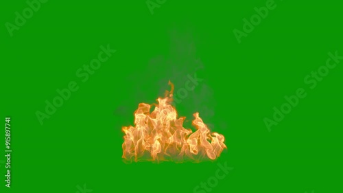Looping fire and thin smoke, 4k 30p, green screen for transparent background