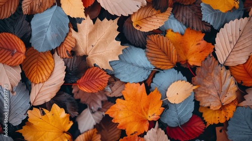 Colorful Autumn Leaves Lying on Ground in Forest During Fall Season