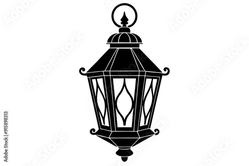Vintage lantern pendant lamp silhouette, lamp icon vector
