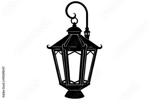 Retro camping lantern lamp silhouette, lamp icon, vector illustration
