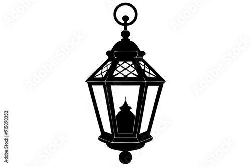 Vintage lantern pendant lamp silhouette, lamp icon vector
