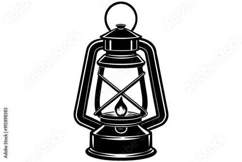 Retro camping lantern lamp silhouette, lamp icon, vector illustration