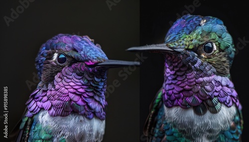 Stunning Close-Up of Iridescent Hummingbird in Natural Habitat During Daytime