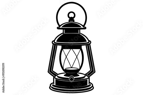 Retro camping lantern lamp silhouette, lamp icon, vector illustration