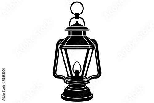 Retro camping lantern lamp silhouette, lamp icon, vector illustration