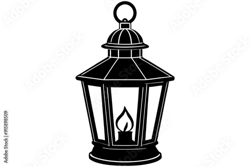 Retro camping lantern lamp silhouette, lamp icon, vector illustration