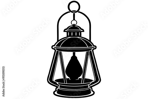Retro camping lantern lamp silhouette, lamp icon, vector illustration