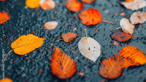 Colorful Autumn Leaves Lying on Ground in Forest During Fall Season