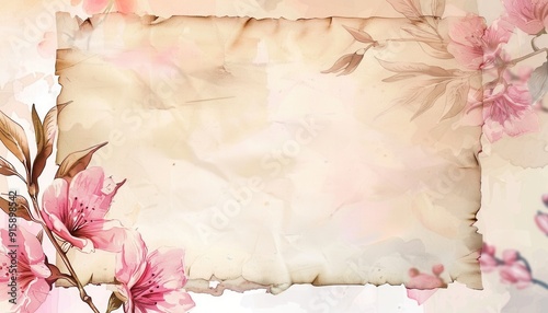 Delicate Floral Design Featuring Soft Pink Blossoms on Crumpled Antique Background