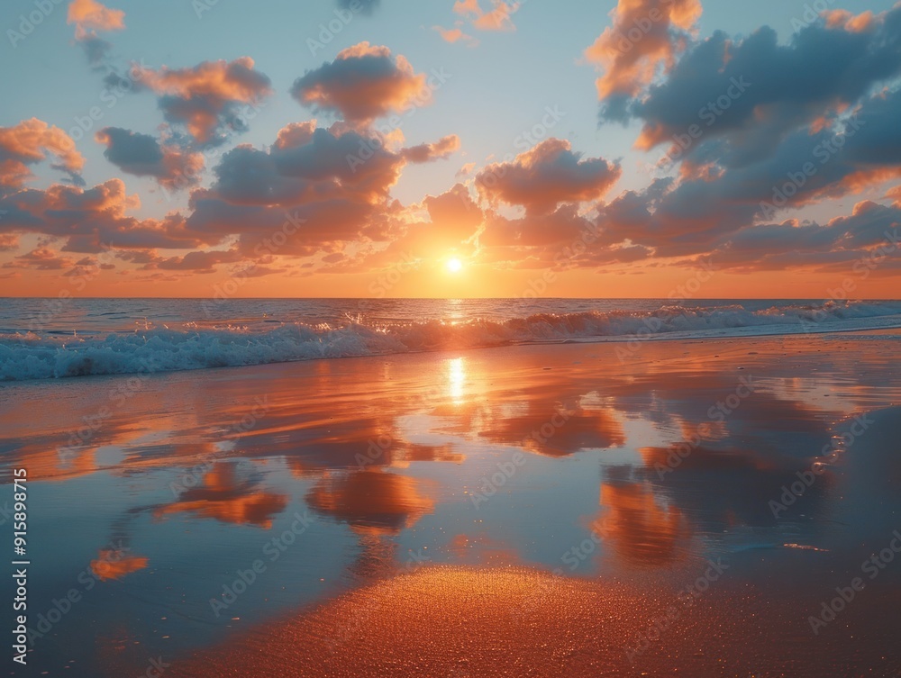 Sunset Reflection on a Sandy Beach Sunset Reflection on a Sandy Beach
