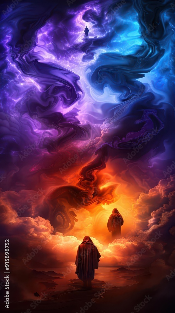 A clairvoyant insight into the ethereal plane with swirling mists and ghostly figures, creating a mysterious atmosphere, Fantasy, Digital painting, Ethereal