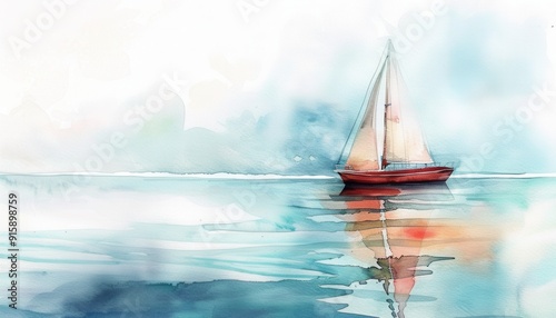 Tranquil Sailboat Gliding Over Calm Waters At Dusk With Colorful Reflections