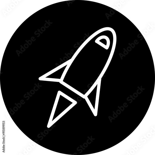 Rocket Vector Line White Circle Black