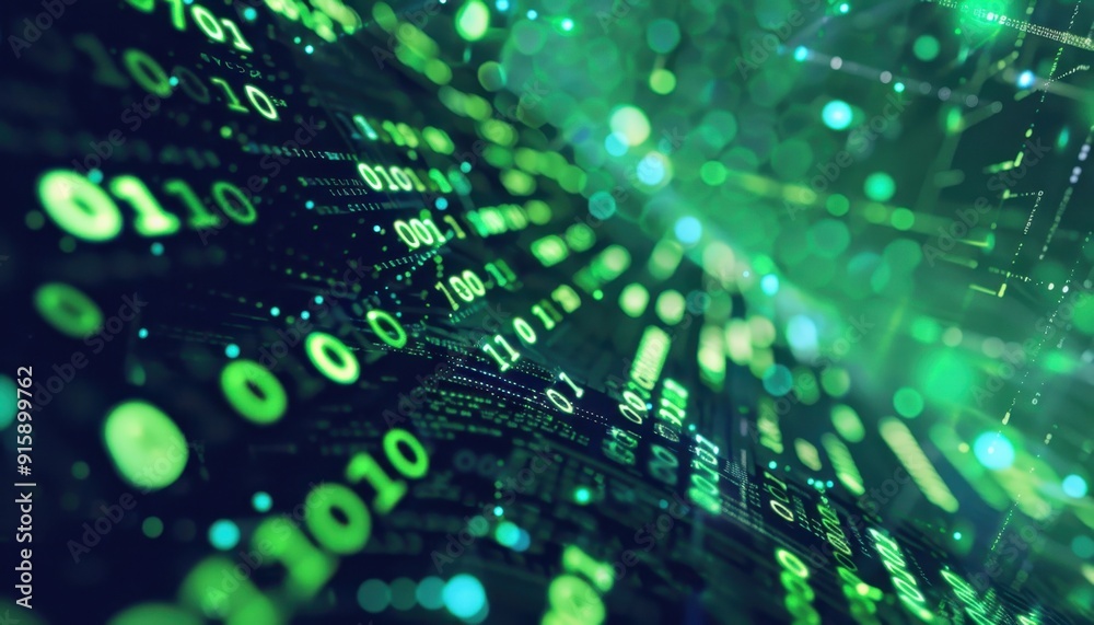 Digital Data Flowing Through Cyber Space With Green Binary Code and Abstract Patterns Digital Data Flowing Through Cyber Space With Green Binary Code and Abstract Patterns