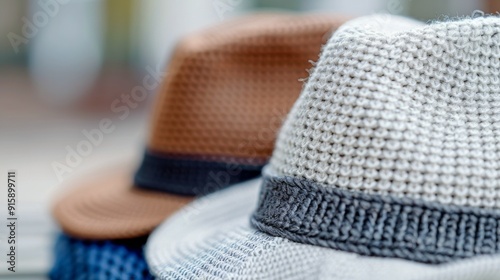 Stylish Knit Hats Displayed at Outdoor Market in Early Autumn