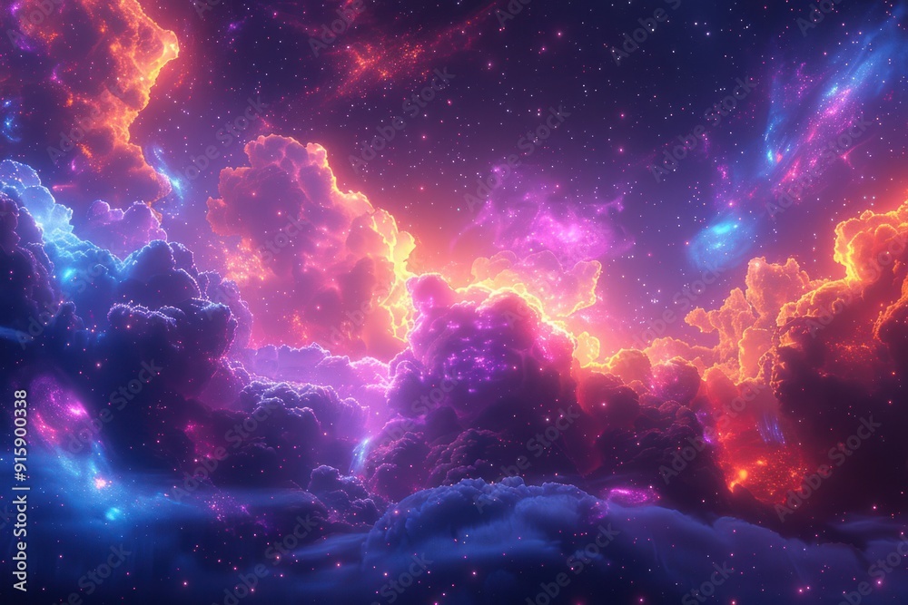 Naklejka premium Nebula Cloudscape with Glowing Stars