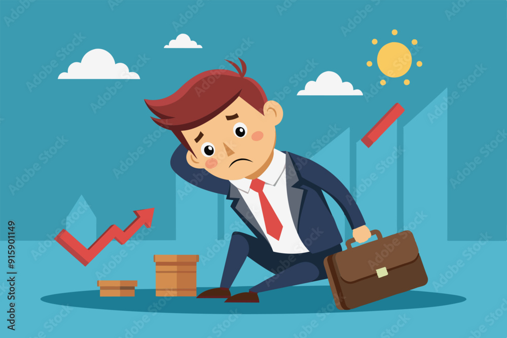 A businessman appears disheartened as he stands in an office, grappling with the aftermath of a financial setback A businessman appears disheartened as he stands in an office, grappling with the aftermath of a financial setback