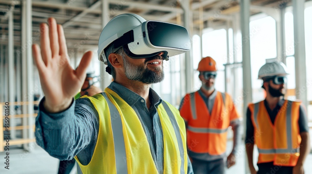 Foreman inspects a construction site in virtual reality Foreman inspects a construction site in virtual reality