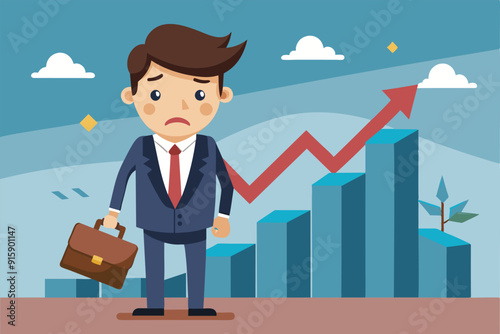 A dejected businessman stands with a briefcase as a graph behind him illustrates declining performance, symbolizing business failure and challenges faced