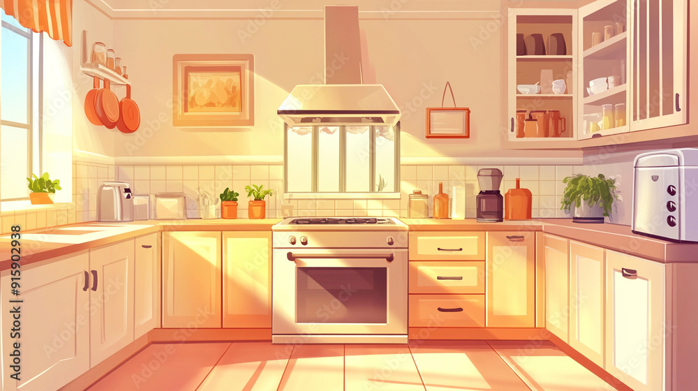 Cartoon simple kitchen interior background Cartoon simple kitchen interior background