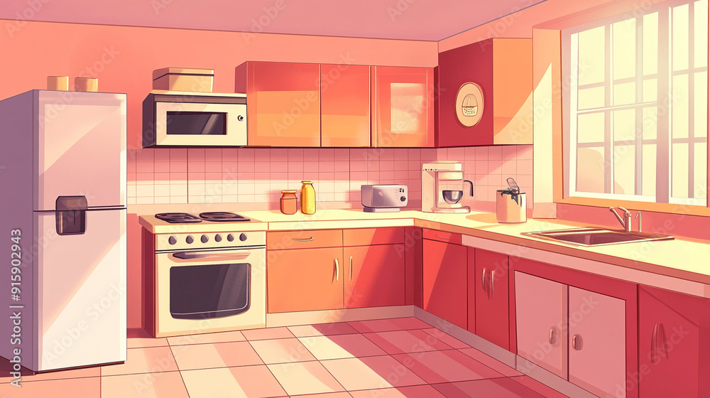 Cartoon simple kitchen interior background Cartoon simple kitchen interior background