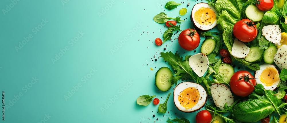 Fresh Salad Ingredients on Colorful Background Fresh Salad Ingredients on Colorful Background