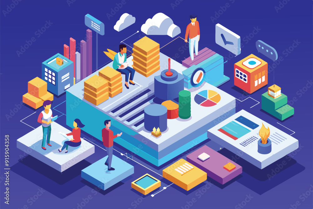 A diverse team collaborates on customizable business solutions using digital tools in a modern office environment filled with colorful graphics A diverse team collaborates on customizable business solutions using digital tools in a modern office environment filled with colorful graphics