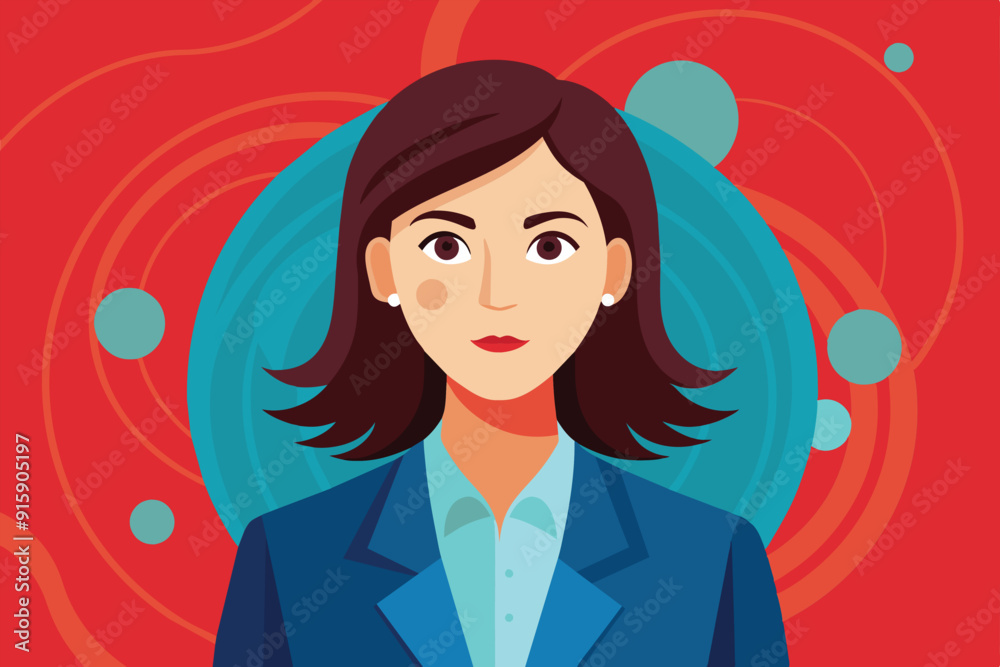 A businesswoman with a stylish look is depicted against an abstract background, illustrating creativity and professionalism in a vibrant setting A businesswoman with a stylish look is depicted against an abstract background, illustrating creativity and professionalism in a vibrant setting