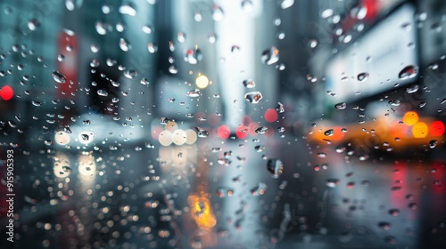 Rainy City Streets With Yellow Umbrella and Blurred Traffic at Dusk