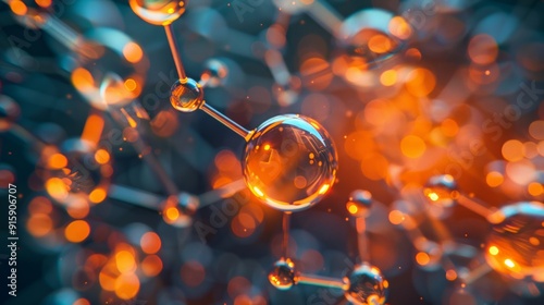 Orange abstract molecular structure linked with bonds, symbolizing chemistry, science, and technology concepts