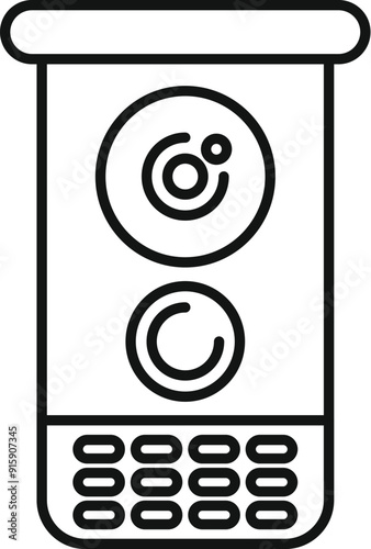 Simple line icon of an intercom system, featuring a speaker, microphone, and keypad