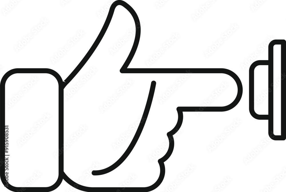 Line drawing of a hand pressing a button with the index finger