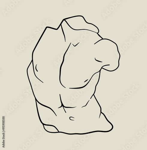 Linear illustration of man figure. Ancient statue of male body. Antique art.