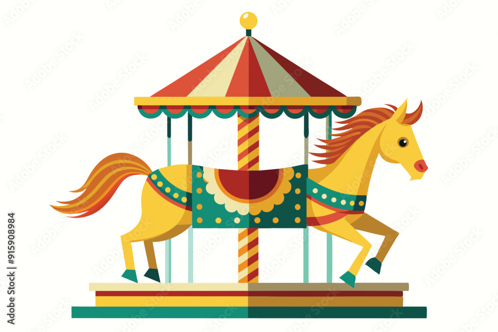 Obraz premium A colorful carousel horse stands proudly on a vibrant merry-go-round, ready to delight riders of all ages in a joyous amusement park setting