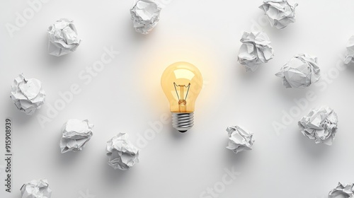 Light Bulb and Crumpled Paper: A Metaphor for Inspiration and Creativity