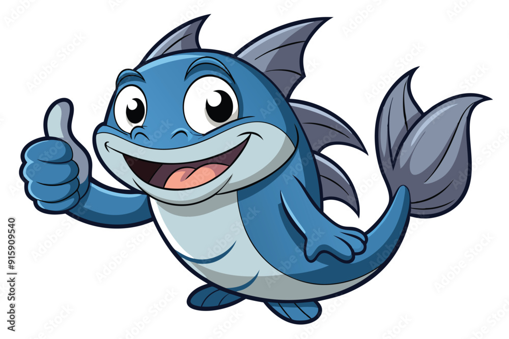 A cheerful cartoon catfish smiles and gives a thumbs up, exuding positivity and friendliness in a minimalist setting
